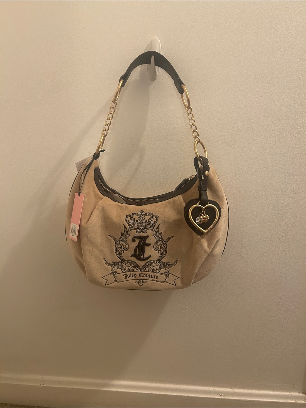 Juicy Couture Beige Hobo with Dark Trim and Heart Charm